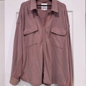 Aerie Brown Waffle Knit Button-Up Shirt Size XXL
